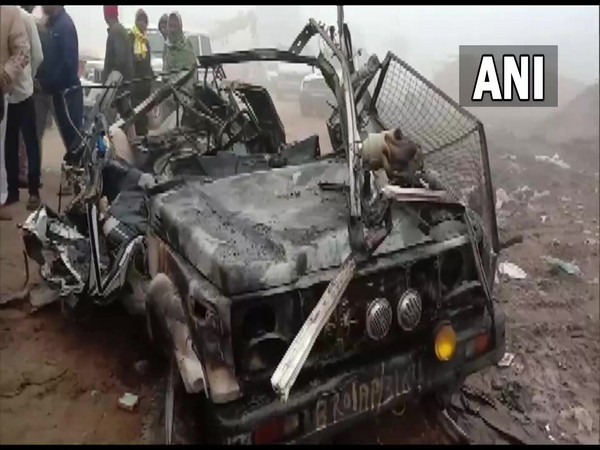 Police vehicle smashed in a road accident near Bihar's Patna (Photo/ANI)