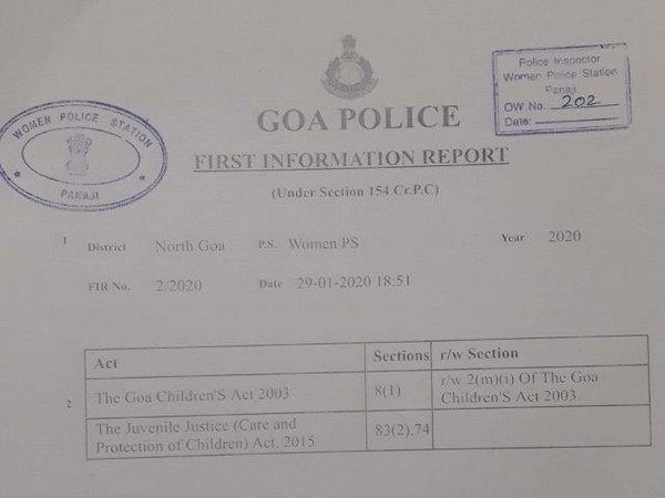 Copy of FIR filed by Goa-based children rights NGO -- Stop Child Abuse Now (SCAN). (Photo/ANI) 