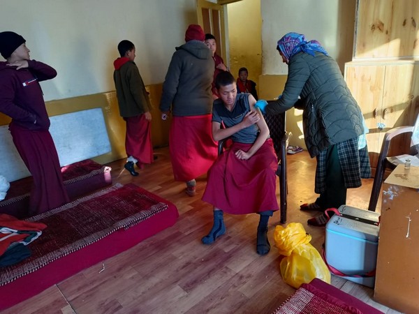 Visuals from vaccination centre at Hikkim village (ANI)