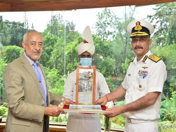 Indian Coast Guard Director General VS Pathania today called on Andaman and Nicobar LG, Admiral DK Joshi (Retd)  (Photo/ANI)