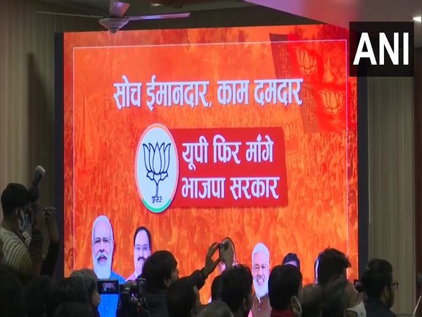 Visuals from BJP's election song launch event in Lucknow (Photo/ANI)