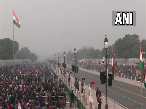 Full-dress rehearsal for the 2022 Republic Day parade underway at Rajpath, in New Delhi on Sunday. (Photo/ANI)