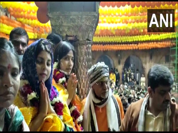 A visual from SP leader Dimple Yadav's visit to the Banke Bihari temple in Vrindavan. (Photo/ANI)