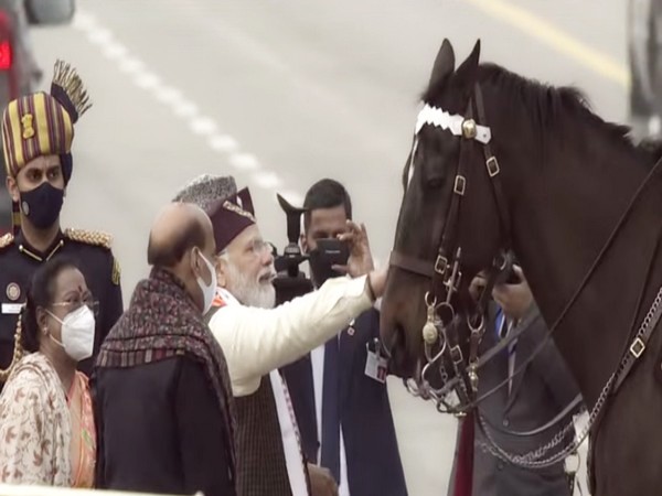 Prime Minister Narendra Modi with 'Virat' at the Republic Day parade at Rajpath on Wednesday.