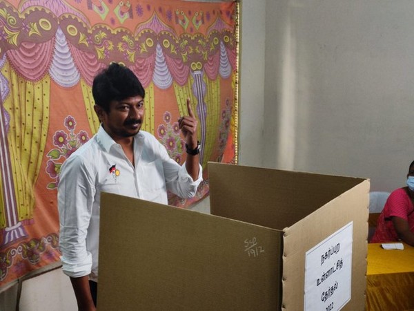 Tamil Nadu MLA Udhayanidhi Stalin casts his vote for the Urban Local Body Elections in the state. (Photo/ANI)
