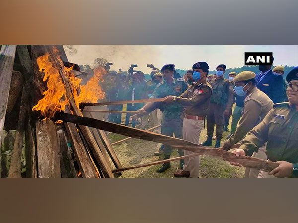 Kokrajhar police burning down the drugs (Photo/ANI)