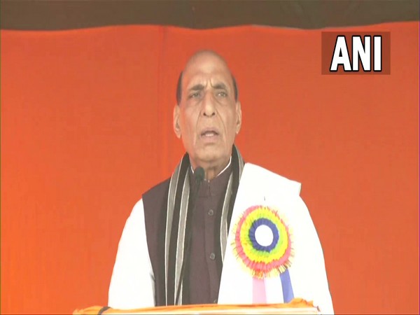 Union Defence Minister Rajnath Singh at Manipur's Langthabal (Photo/ANI)