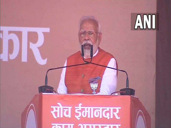 PM Modi addressing a public rally in Uttar Pradesh's Robertsganj (Photo/ANI)