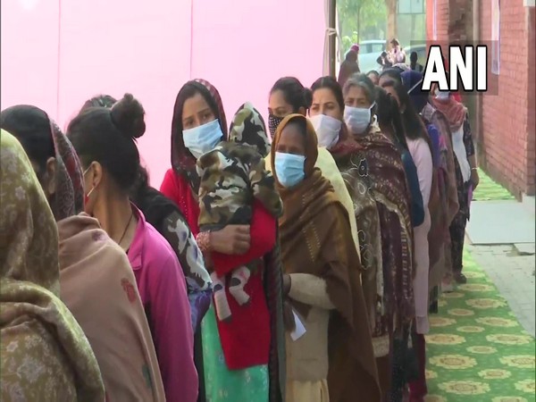 Punjab polls: Voting underway at pink polling booth managed entirely by women at Moga. (Photo/ANI)