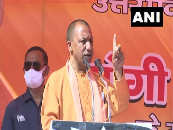 Uttar Pradesh Chief Minister Yogi Adityanath addressing an election rally in Mohammadi, Lakhimpur Kheri on Sunday. (Photo/ANI)