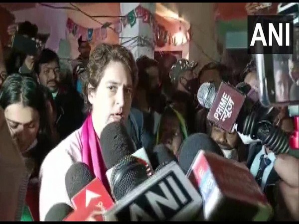 Priyanka Gandhi Vadra after meeting kin of woman whose body was found at a plot in Unnao (Photo/ANI)