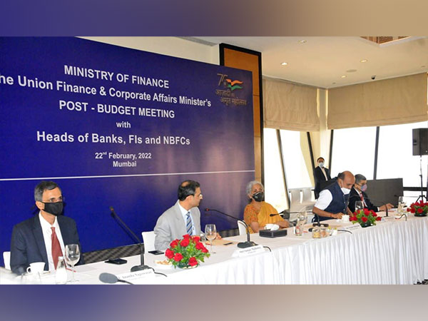Union Finance Minister Nirmala Sitharaman at a post-budget meeting with heads of banks, NBFCs and financial institutions in Mumbai. 