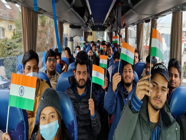 Batches of Indian students enter Hungary from the Ukrainian side at Zahony crossing