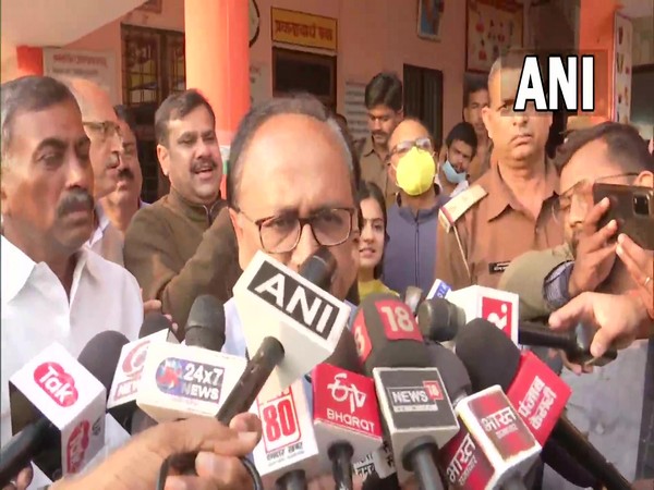 UP Cabinet Minister and BJP leader Sidharth Nath Singh speaking to reporters after casting his vote on Sunday. (Photo/ANI)