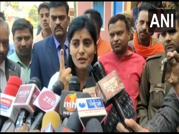 MoS Anupriya Patel speaking to media persons in Mirzapur (Photo/ANI)