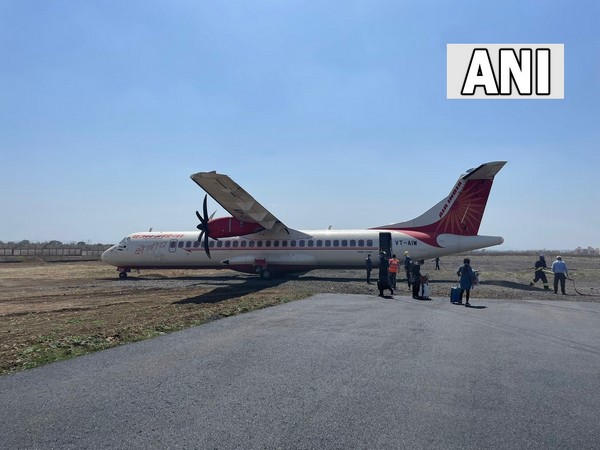 The aircraft that went off the runway in Jabalpur. (Photo/ANI)