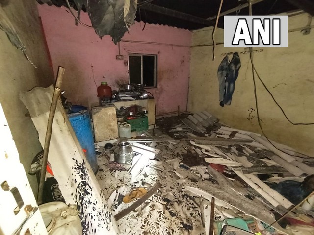 Blast site at the Bharat gas agency office in Thane's Kalwa. (ANI/photo)