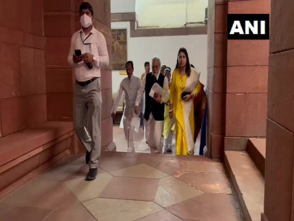 TMC delegation including Derek O' Brien, Mahua Moitra in the Parliament to meet Union Home Minister Amit Shah. (Photo/ANI)