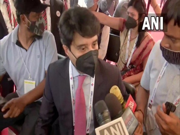 Union Civil Aviation Minister J Scindia, at WINGS INDIA 2022 in Hyderabad (Photo/ANI)