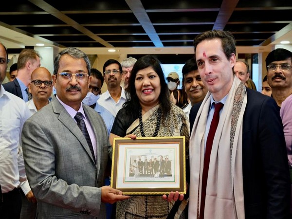 French Transport Minister Jean-Baptiste Djebbari (right) being felicitated by Nhava Sheva port authorities