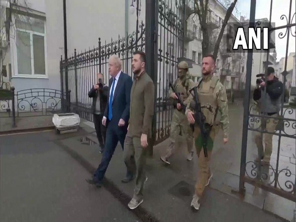 UK Prime Minister Boris Johnson and Ukrainian President Volodymyr Zelenskyy walk through the streets of Kyiv in Ukraine