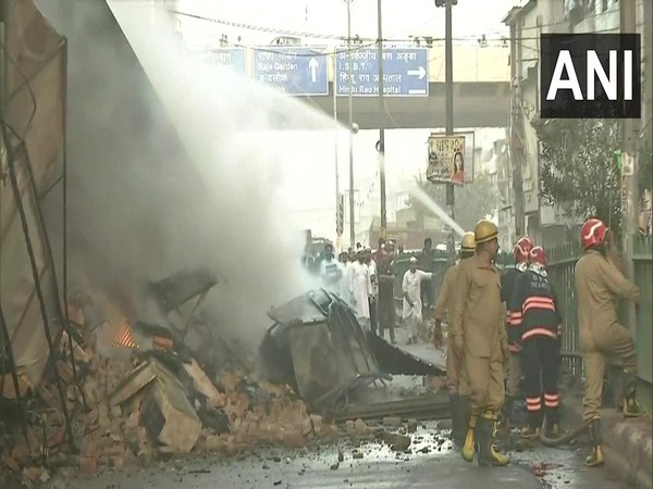 A visual from the site of fire mishap in Delhi's Azad market area. (Photo/ANI)