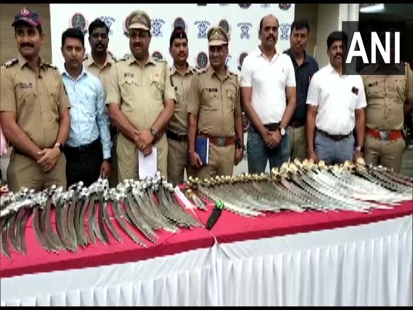 Police seized swords, kukri and scabbards from a courier firm's facility in Pune. [Photo/ANI]