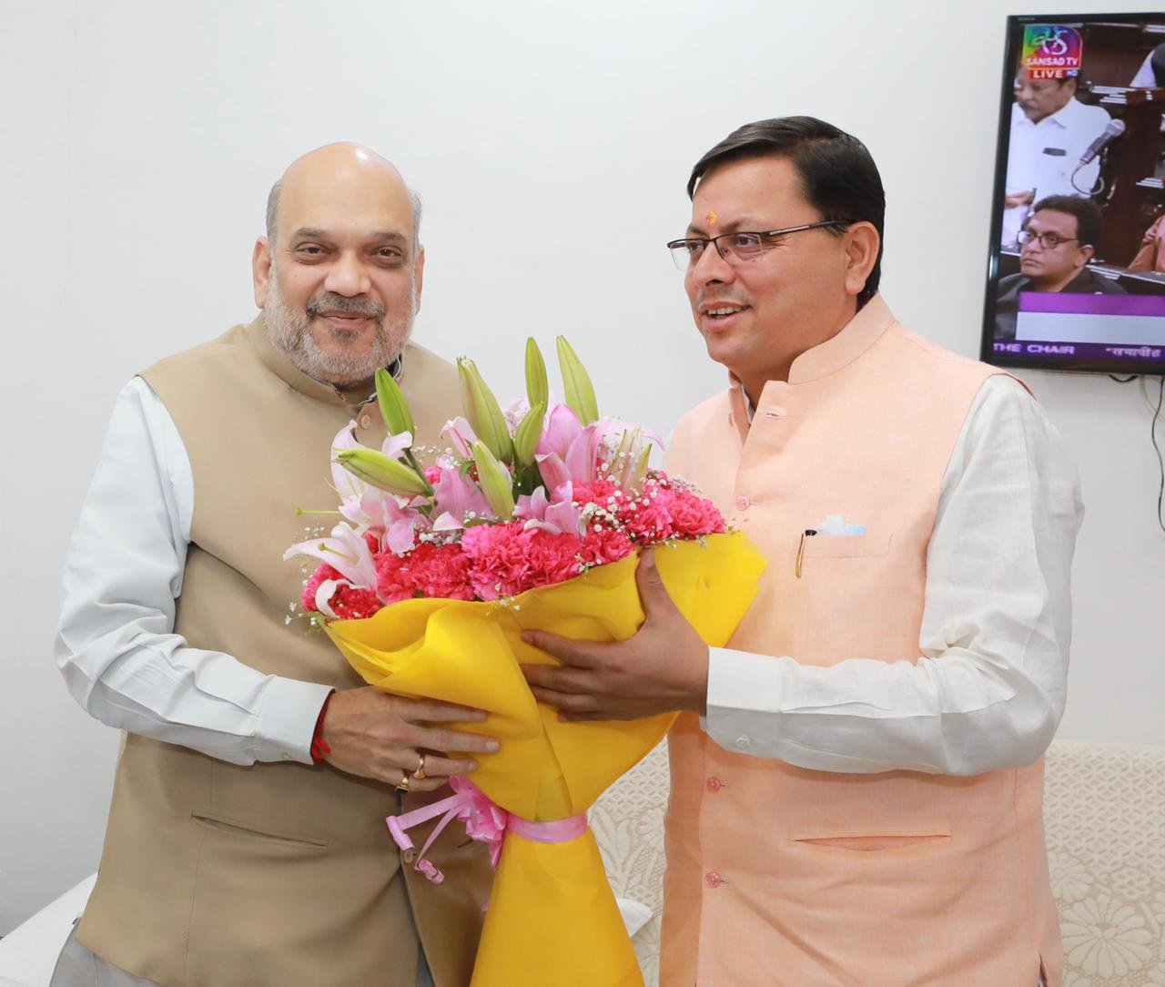 Uttarakhand Chief Minister Pushkar Singh Dhami met Union Home Minister Amit Shah in Parliament