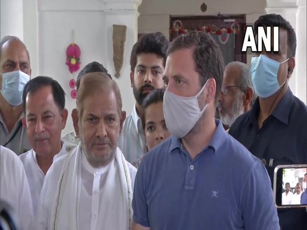 Congress leader Rahul Gandhi speaking to reporters after meeting RJD leader Sharad Yadav at the latter's residence in New Delhi today. (Photo/ANI)