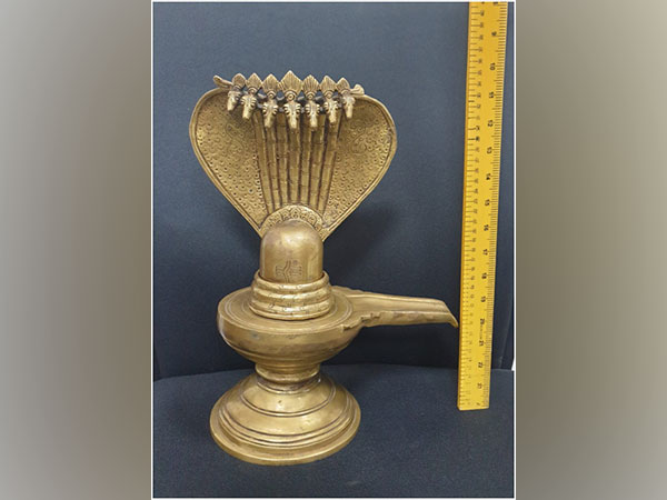 Antique Shivalingam with Nagabharanam idol seized in Chennai (Photo:Twitter/Chennai Customs)