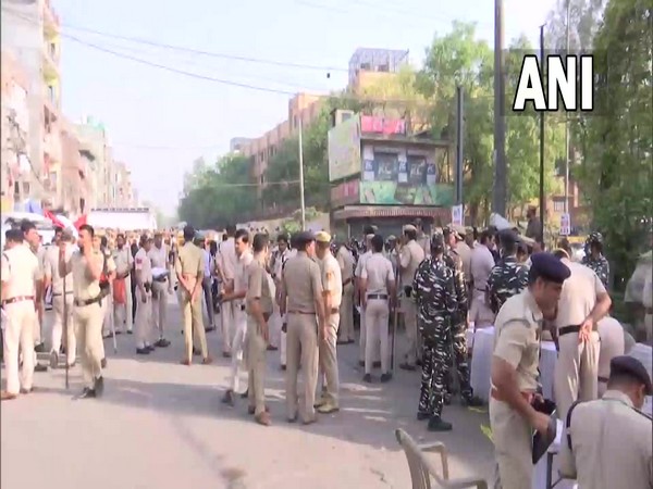 Delhi Police personnel deployed in Jahangirpuri area on Wednesday morning (Photo/ANI)