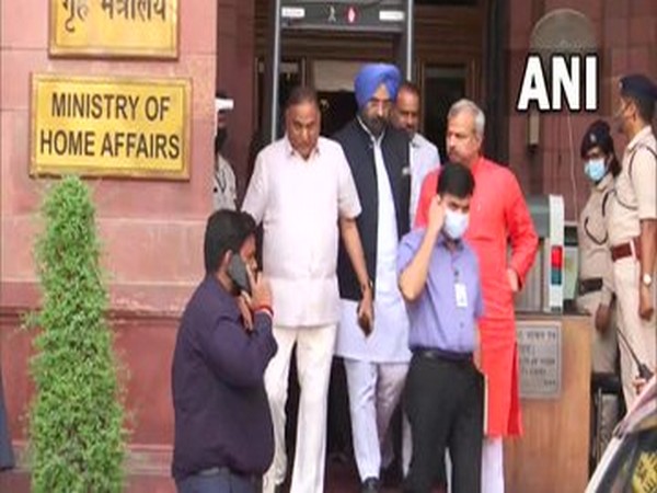 BJP leaders Ramesh Vidhuri (MP), Ramveer Singh (MLA), and Manjinder Singh Sirsa met Home Minister Amit Shah today at his office. (Photo/ANI)