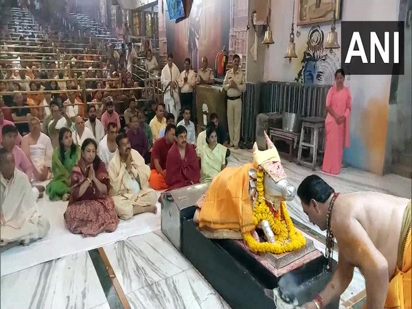 Ministers attending the Bhasma Aarti at Mahakaleshwar Temple in Ujjain