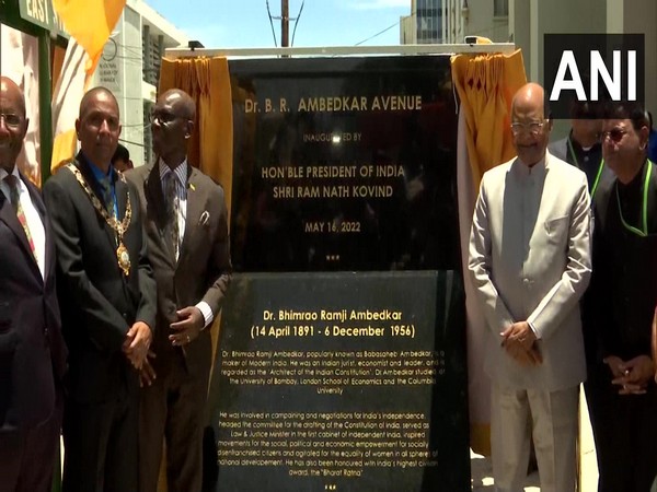 President Kovind inaugurates road named after architect of Indian constitution, B R Ambedkar in Jamaica (Photo/ANI)