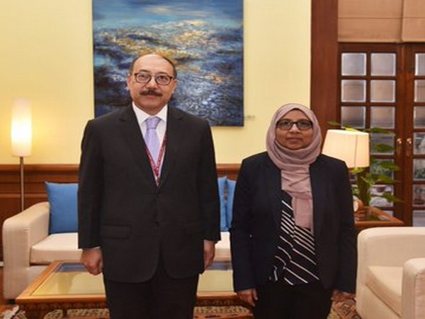 Foreign Secretary Harsh Vardhan Shringla bidding farewell to the outgoing High Commissioner of Maldives Aishah Didi here on Friday. (credit: Raveesh Kumar Twitter)