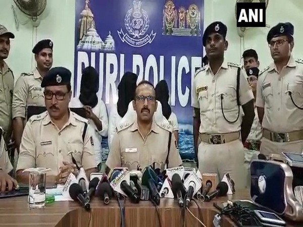 Odisha Police holding press conference regarding the Brown Sugar seizure at Mangalaghat Chakka in Odisha's Puri (Photo/ANI)
