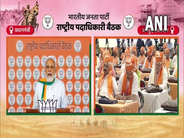 Prime Minister Narendra Modi addressing BJP national office bearers meeting.(Photo/ANI)