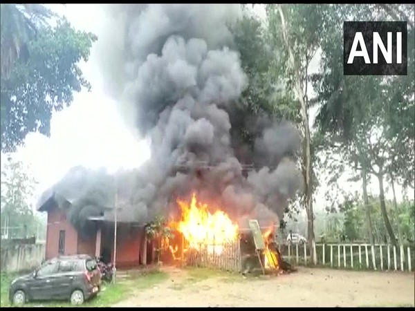 Visuals of Batadrava police station fire in Assam's Nagaon on Saturday (Photo/ANI) 