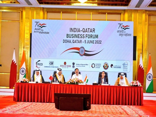 Vice President Venkaiah Naidu addressing the members of the business community at India-Qatar Business Forum in Doha. (Pic credit: Vice President of India Twitter handle)