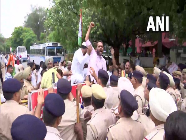 Visuls of Congress protest from Chandigarh (Photo/ANI)