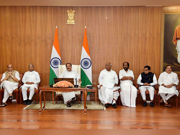 Rajya Sabha Chairman M Venkaiah Naidu (centre) at all-party meeting on Sunday