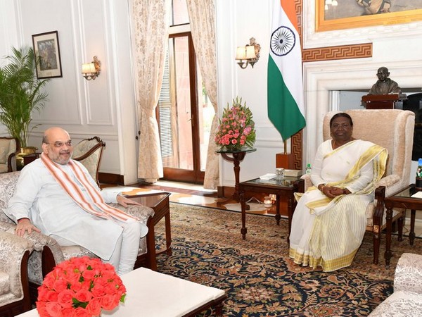 Union Home Minister Amit Shah calls on President Droupadi Murmu at Rashtrapati Bhavan in Delhi.