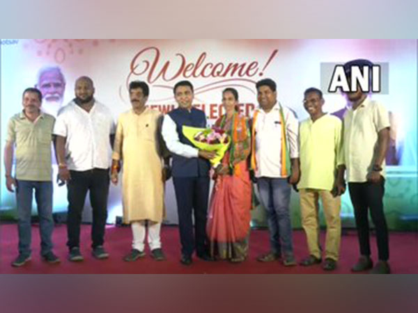 Goa CM Pramod Sawant welcomed the victorious BJP candidate of Panchayat polls (Photo/ANI)