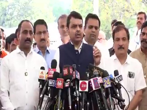 Leader of Opposition in Maharashtra assembly Devendra Fadnavis talking to reporters on Friday.