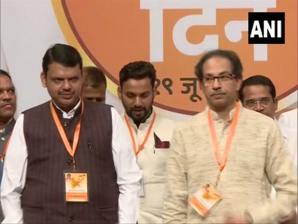 Maharashtra Chief Minister Devendra Fadnavis (left) and Shiv Sena chied Uddhav Thackrey (right) at an event in Maharashtra on Wednesday. Photo/ANI