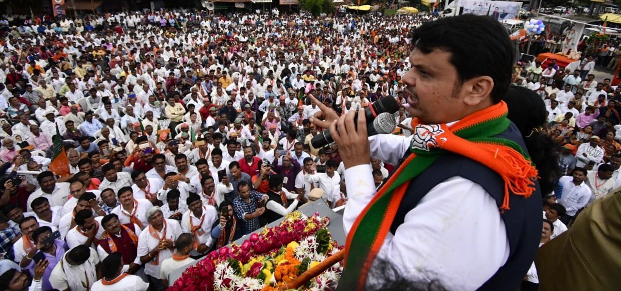 Maharashtra Chief Minister Devendra Fadnavis during a road show in Nagpur.
