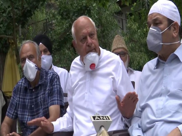 National Conference (NC) leader and former J-K Chief Minister Farooq Abdullah speaking during press conference in Srinagar on Thursday. Photo/ANI