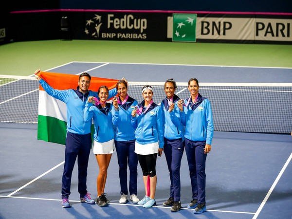 Indian team posing after securing a playoff berth in Fed Cup. (Photo/Fed Cup Twitter) 
