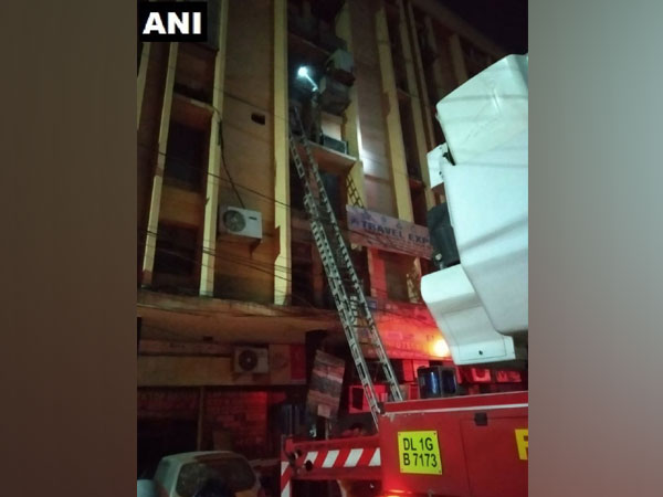 Fire breaks out in a building on Shankar Road, New Delhi on Wednesday.