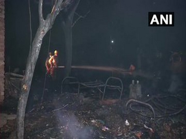 Visual from the cooling operation in Tughlaqaba slums, where fire broke out on Wednesday. Photo/ANI